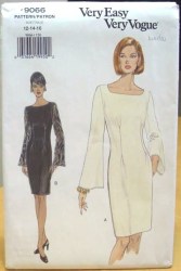 9066 Vogue Very Easy Shorter Tapered Long Sleeve Tuck Dress, Contrast or Not Pattern 6-10 Uncut